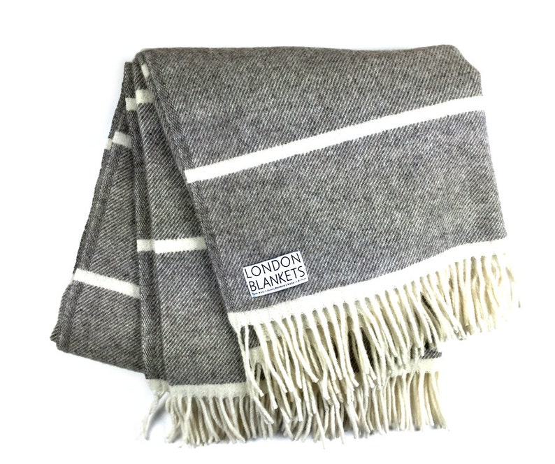Grey and Natural Beige Throw Blanket 100 Percent Wool Grey Etsy
