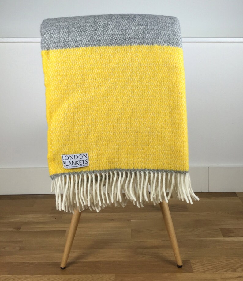 Yellow Grey Throw Blanket 100 Wool Yellow Grey Sofa Throw Etsy UK