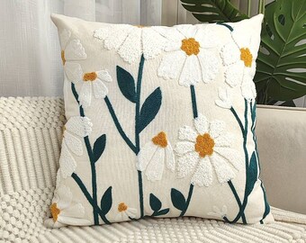 Daisy Flower Cushion, Soft Boucle Cushion, Botanical Sofa Cushion, Chair Cushion For Living Room, Kids Bedroom, Flower Cushion, Kids Decor