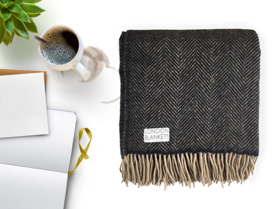 Charcoal Grey Throw Blanket 100 Percent Wool Charcoal Grey Etsy