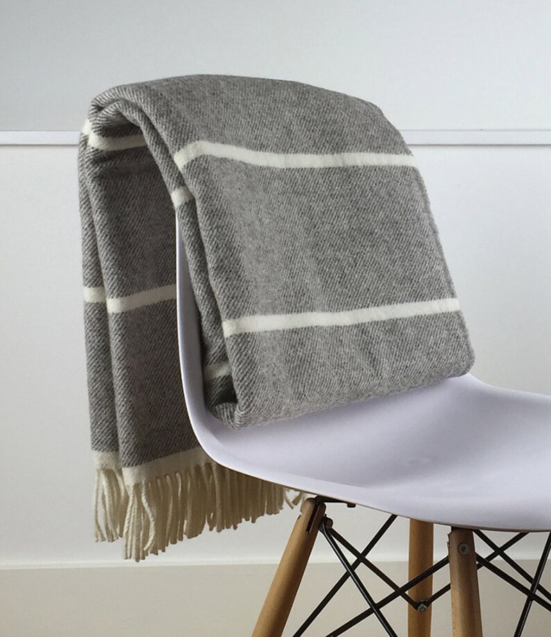 Grey and Natural Beige Throw Blanket 100 Percent Wool Grey Etsy