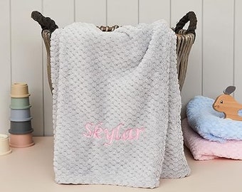 Couverture personnalisée pour bébé, Couverture pour bébé en polaire grise, Couverture pour bébé brodée, Couverture pour landau, Cadeau de Noël pour bébé, Livraison gratuite au Royaume-Uni