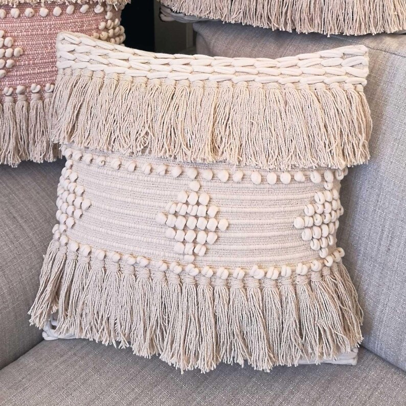 Tassel Cushion Bohemien Cushion Cream Cushion Woven Boho Cushion Filled Cushion Woven Cushion Cover