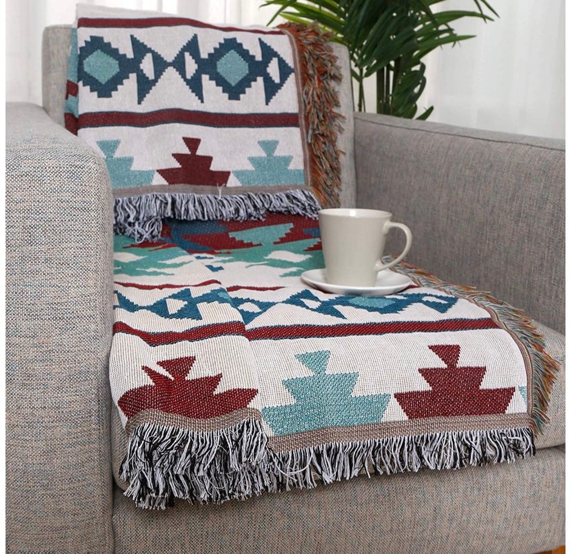 Tapestry Throw Blanket Boho Throw Blanket Woven Fringed Etsy