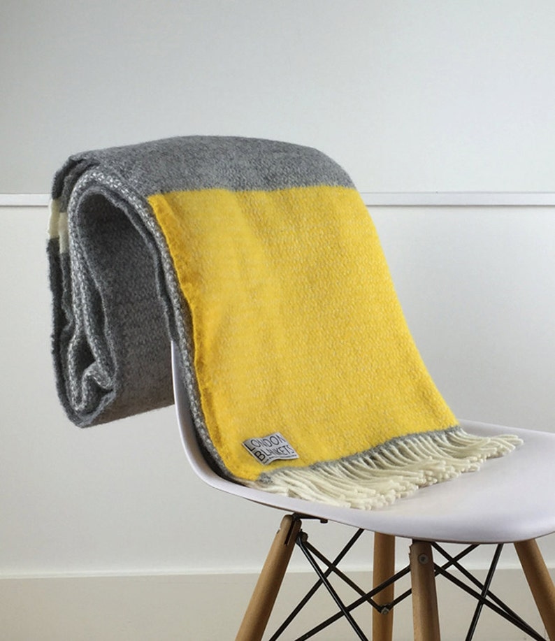 Yellow Grey Throw Blanket 100 Wool Yellow Grey Sofa Throw Etsy UK