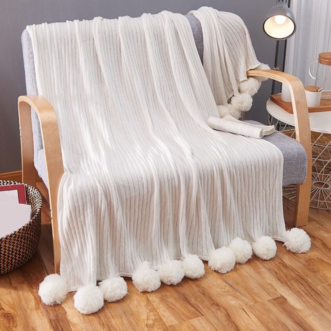 Pom Pom White Throw Blanket off White Sofa Throw off White Etsy UK