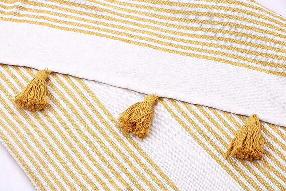 Yellow Tassel Throw Blanket Yellow Boho Throw Blanket Woven Tassel Throw Yellow Sofa Throw Woven Bed Throw Tassel Blankets Throws