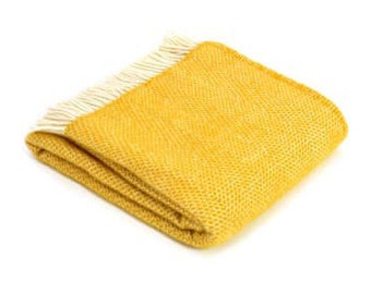 Yellow Throw Blanket, 100% Wool - Yellow Sofa Throw, Yellow Bed Throw, Yellow Wool Blankets & Throws, Large Blanket, Free UK Delivery