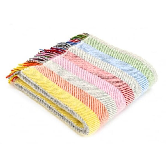 Rainbow Throw Blanket 100 Wool Sofa Striped