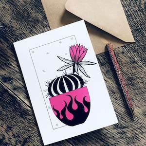 Cactus in Bloom : carte de vœux illustrée / amateurs de plantes / jungle urbaine / jardin intérieur