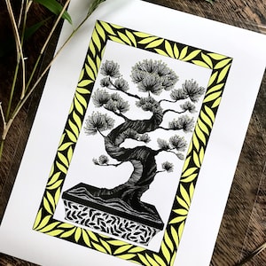 Bonsai botanical giclée illustration print : plant lovers, urban jungle, indoor garden image 1