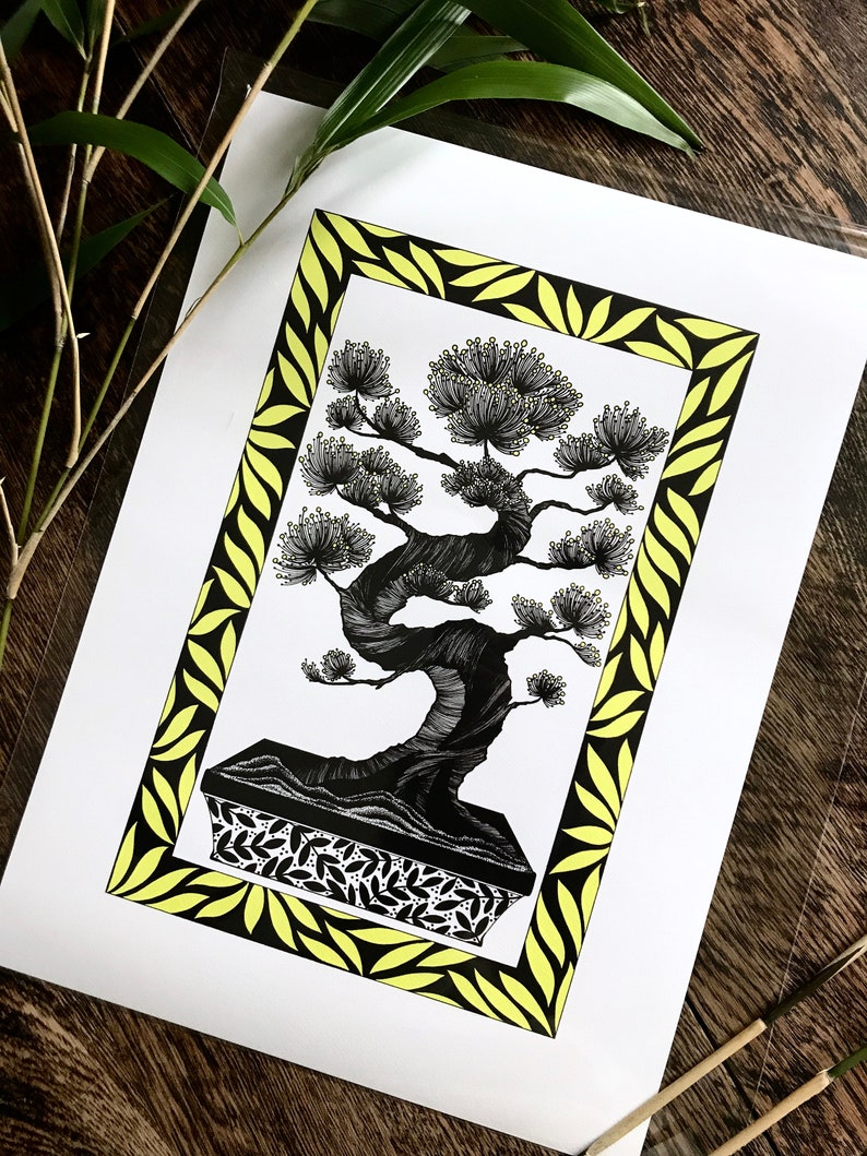 Bonsai botanical giclée illustration print : plant lovers, urban jungle, indoor garden image 1