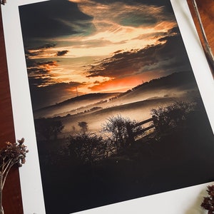 Rising Sun, Morning Mist : A3 giclée art print,satin finish / Ballynahinch, County Down, Northern Ireland / atmospheric / drumlins image 3