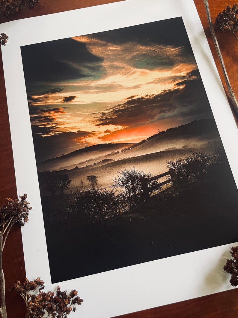 Rising Sun, Morning Mist : A3 giclée art print,satin finish / Ballynahinch, County Down, Northern Ireland / atmospheric / drumlins image 3