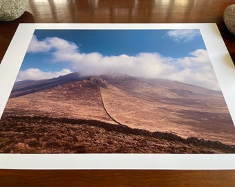 Clouded Summit : A3 giclée art print, satin finish / Mourne Mountains, Area of Outstanding natural Beauty, Mourne Wall