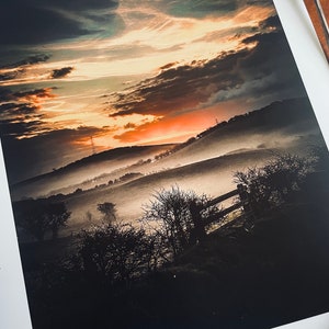 Rising Sun, Morning Mist : A3 giclée art print,satin finish / Ballynahinch, County Down, Northern Ireland / atmospheric / drumlins image 2