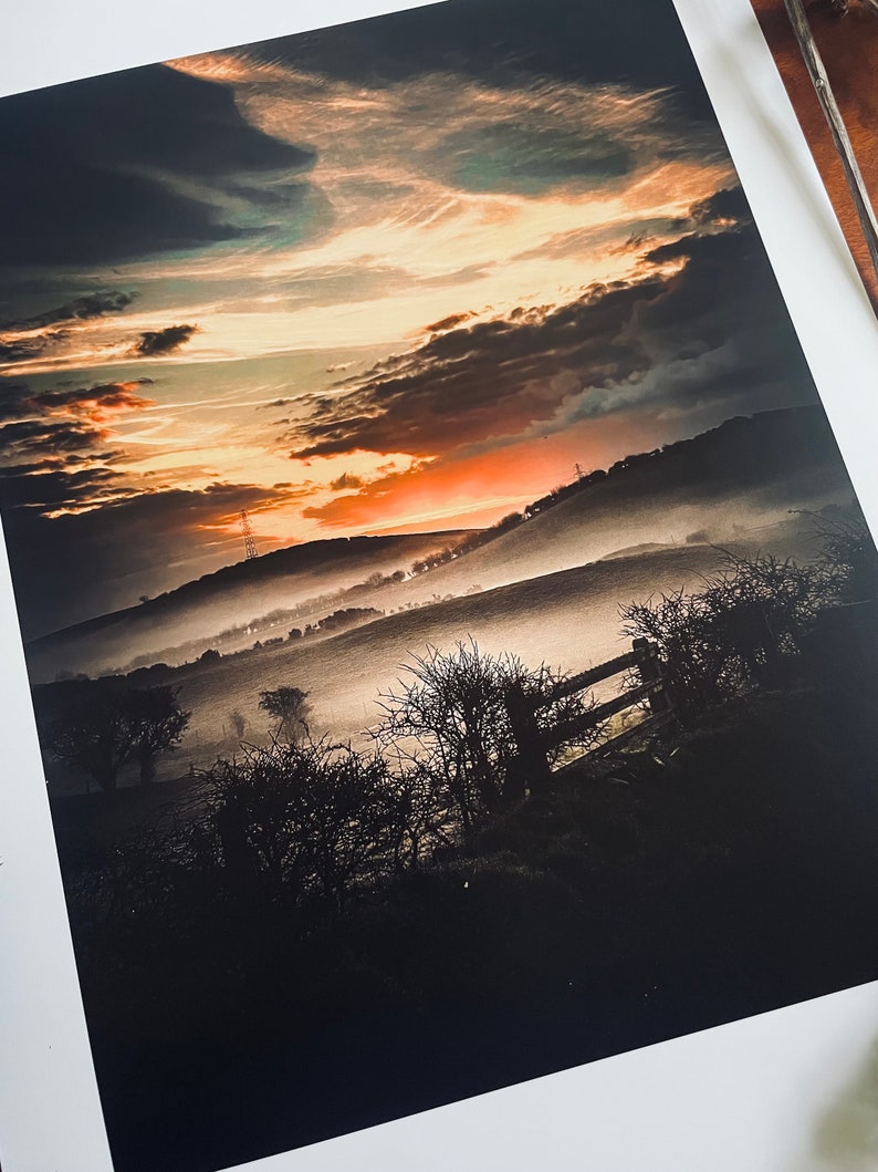 Rising Sun, Morning Mist : A3 giclée art print,satin finish / Ballynahinch, County Down, Northern Ireland / atmospheric / drumlins image 2