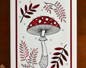 Fly Agaric : A3 botanical illustration giclée print / mushrooms, toadstool, outdoor lovers