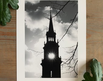 Campanile , Elmwood hall : A5 giclée art print, matte finish / Belfast city photography