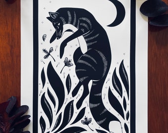 Kitsune : A3 giclée art print, matte finish / wildlife illustration / Irish artist / whimsical print