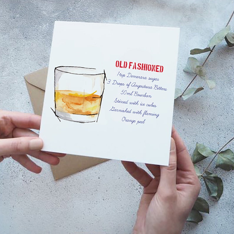 Old Fashioned Cocktail Recipe Card Etsy