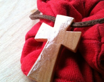 Hand Carved Wood Cross Necklace - Adjustable Black Cord With Coconut Beads, 16-32 Inch - View #2
