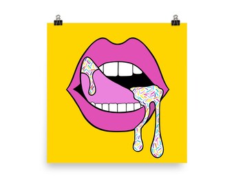 Matte Paper Poster "Sprinkles all on my Tongue" Pop Art Bright Colors