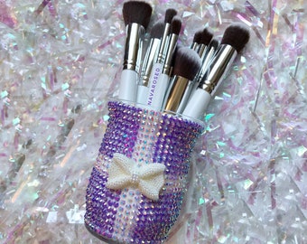 Purple Gift Box Design Makeup Brush Holder Bling Pencil Holder