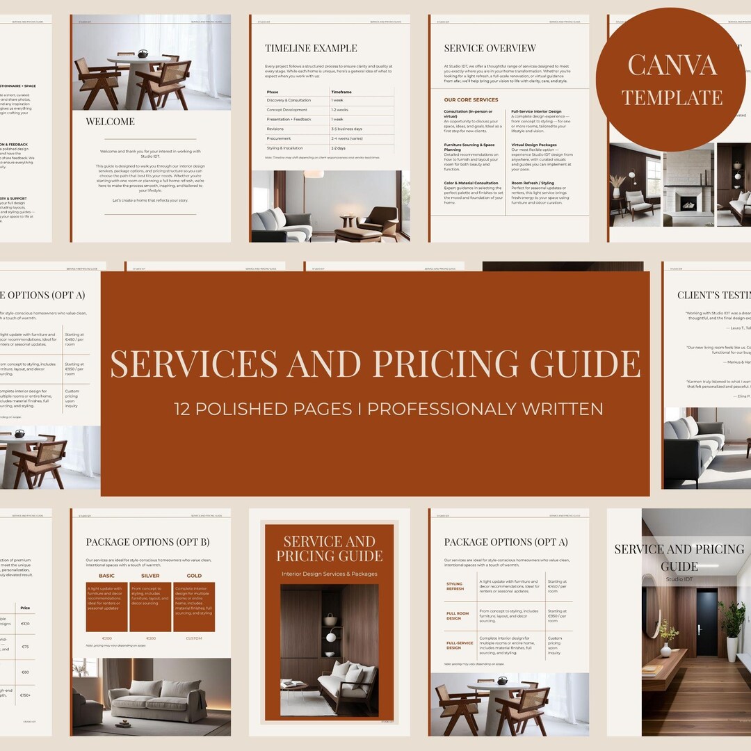 Pricing Guide Template: Interior Design Services, Editable Canva (PDF ...
