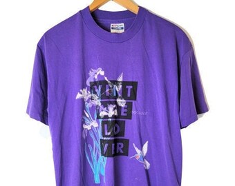 Vintage Lover T-Shirt Reclaimed Screen-printed Tee, Purple Tennessee Bird, Large