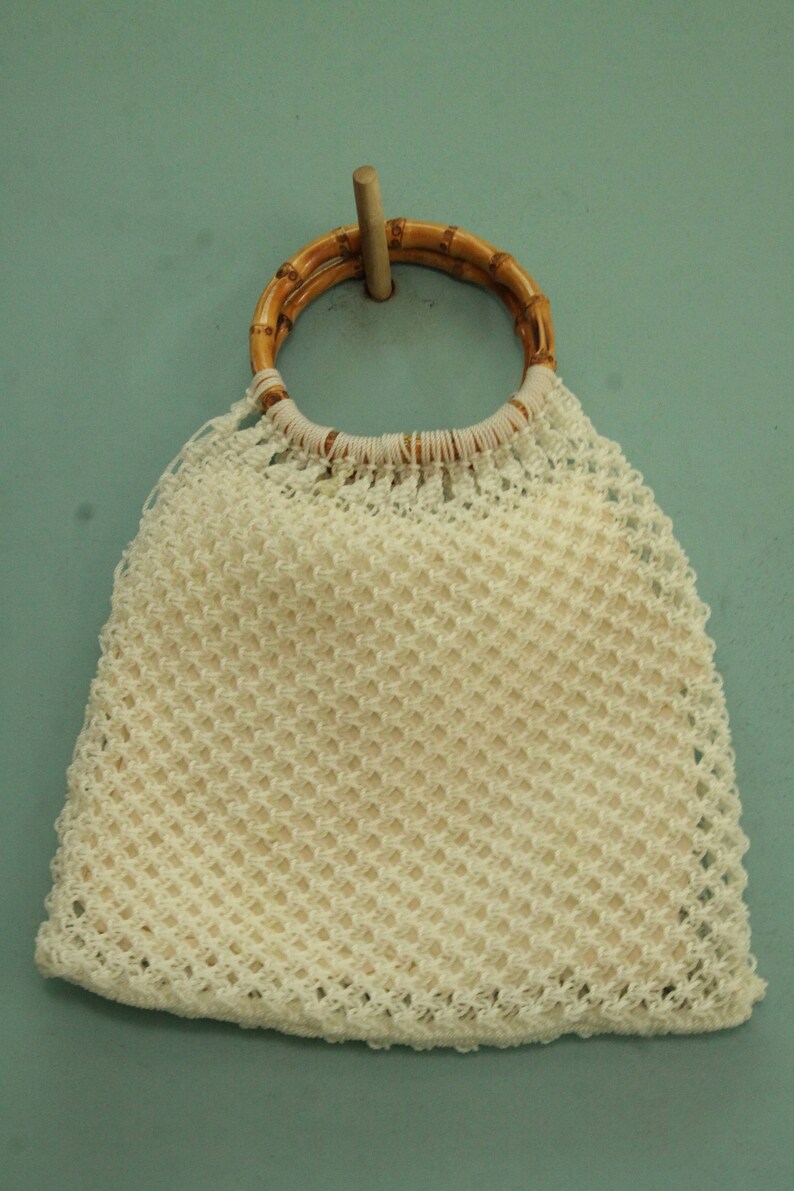 Macrame Handbag with Bamboo Ring Hoop Handles A cute satin Etsy