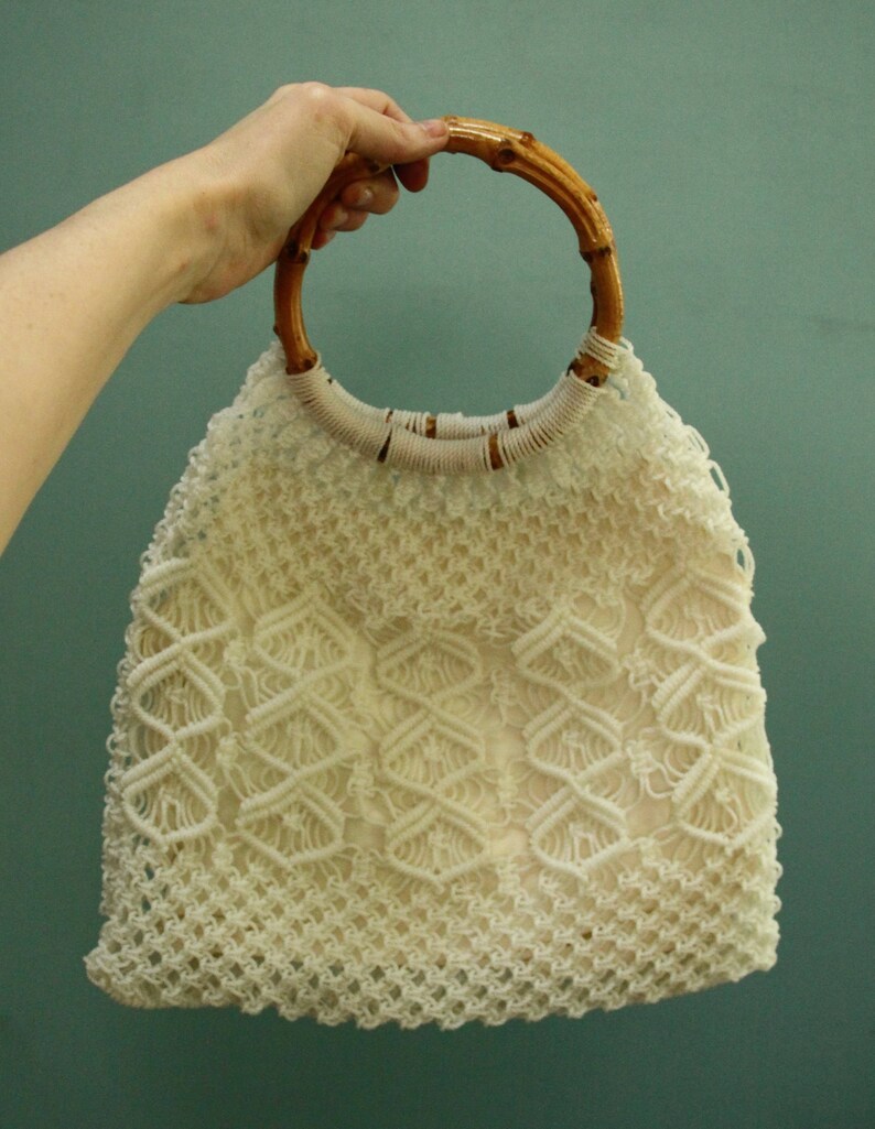 Macrame Handbag with Bamboo Ring Hoop Handles A cute satin Etsy