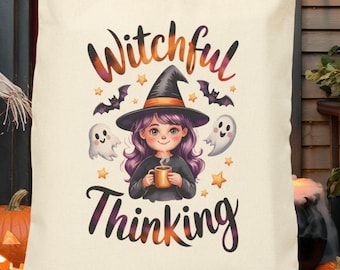 Witchful Thinking Canvas Einkaufstasche, Halloween-Hexe, Spooky Saison