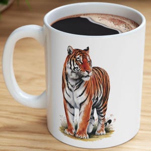 Tiger Coffee Mug, Wildlife Lover Gift, Jungle Animal Ceramic Cup, Big Cat Coffee Cup, Nature Aesthetic Mug, Watercolor Tiger Art