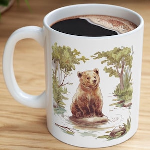 Bear Coffee Mug, Woodland Animal Mug, Nature Lover Gift, Wildlife Ceramic Mug, Cute Bear Cup, Camping Coffee Mug, Forest Animal Gift