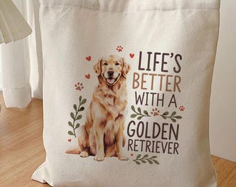 ゴールデンレトリバー キャンバストートバッグ：花柄犬好きへのギフト