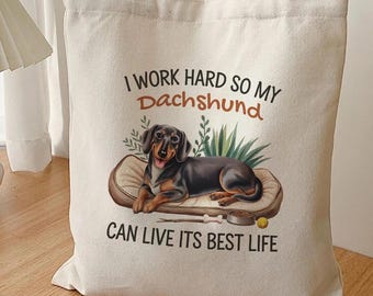 Dachshund Canvas Tote Bag, Funny Wiener Dog Dad, Sausage Doxie