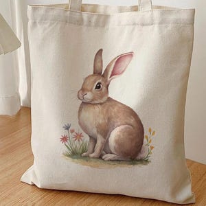 Watercolor Rabbit Tote Bag, Bunny Canvas Bag, Woodland Animal Shopping Bag, Cute Rabbit Art Tote, Farmhouse Aesthetic Gift for Her