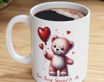 テディベアのコーヒーマグ、バレンタインデーの親友、ハート型セラミックカップ