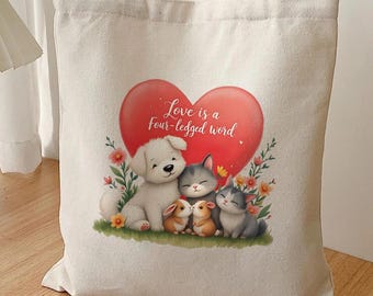 Bolso de lona para amantes de las mascotas, con estampado de acuarela de perros, gatos y conejos, de algodón.