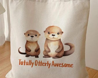 Otter Canvas Tote Bag, Otterly Awesome Funny Watercolor Print