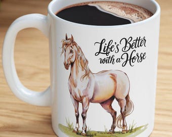Horse Lover Coffee Mug, Watercolor Equestrian Ceramic Cup