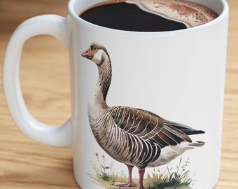 Goose Coffee Mug, Watercolor Bird Ceramic Cottagecore Cup