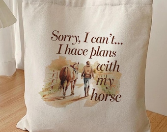 Horse Tote Bag, Funny Watercolor Equestrian Cotton Canvas