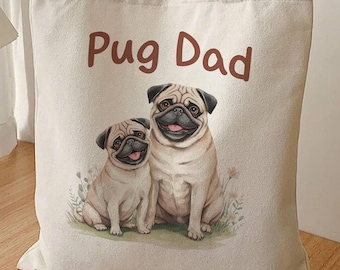 Pug Dad draagtas, aquarel katoenen canvas voor hondenliefhebber