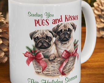 Mops julmugg, keramisk kaffekopp, julgåva för hundälskare