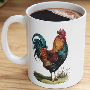 Rooster Coffee Mug, Farmhouse Kitchen Mug, Colorful Rooster Gift, Country Farm Animal Cup, Rustic Chicken Lover Mug, Barnyard Tea Cup