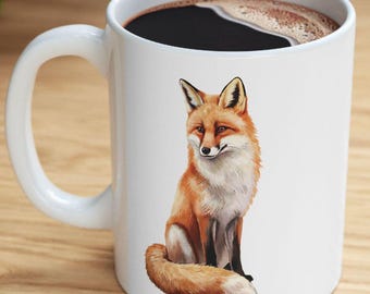 Red Fox Mug, Watercolor Woodland Wildlife Ceramic Coffee Cup