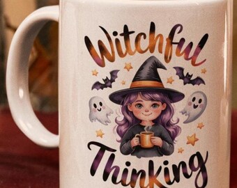 Witchful Thinking Mug, Halloween Witch Coffee Cup, Spooky Season
