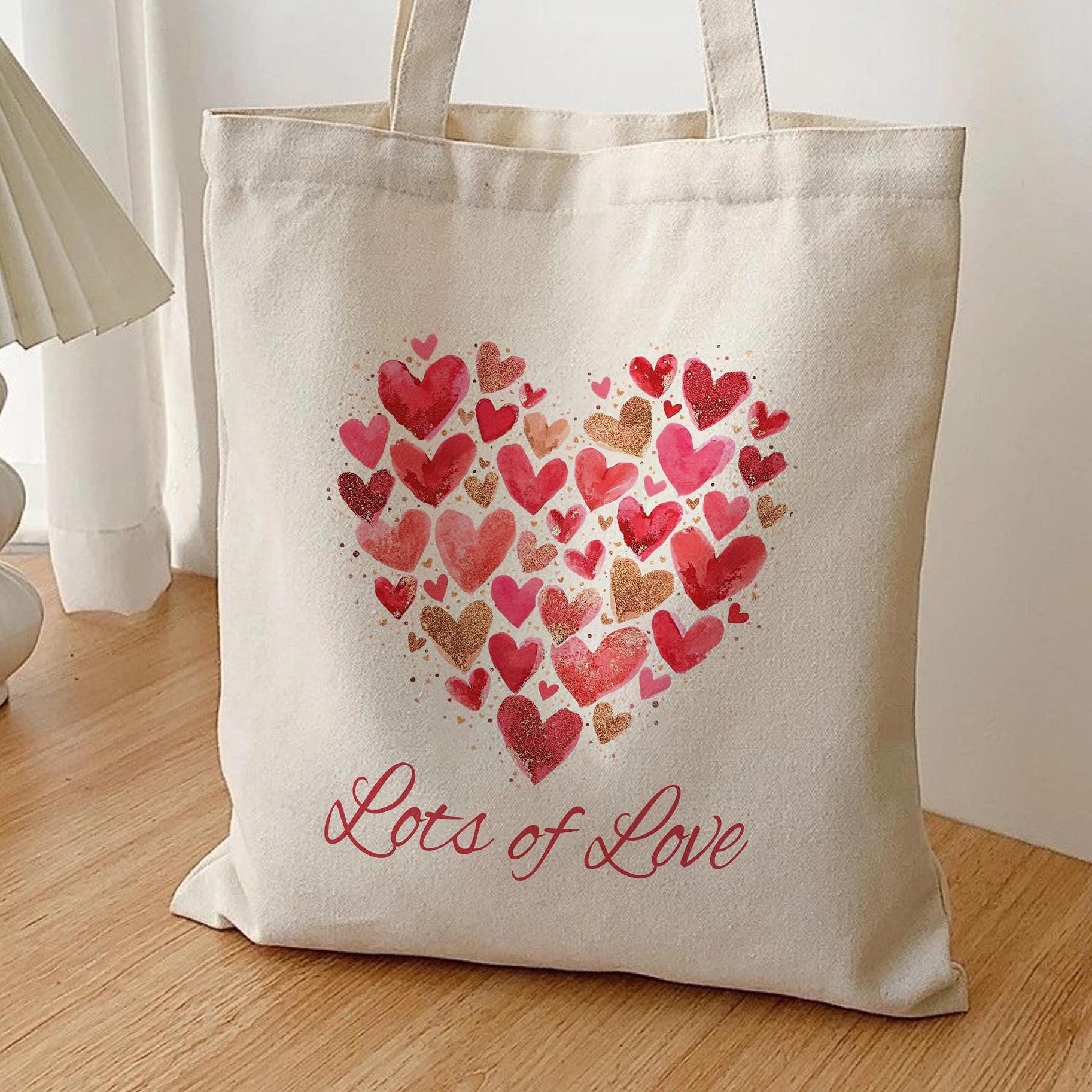 Heart Tote Bag, Watercolor Hearts Canvas Bag, Valentines Day Gift